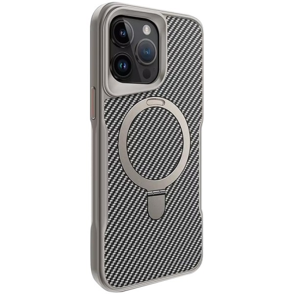 TPU+PC чохол Metal Buttons with MagSafe Carbon Ring для Apple iPhone 15 Pro (6.1") Сірий