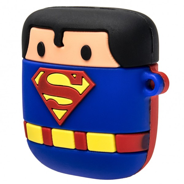 Силіконовий футляр Marvel & DC series для навушників AirPods 1/2 + кільце Супермен/Синій