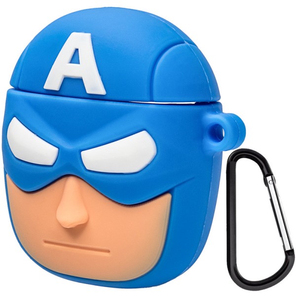 Силіконовий футляр Marvel & DC series для навушників AirPods 1/2 + карабін Капітан Америка/Синій Силіконовий футляр Marvel & DC series для навушників AirPods 1/2 + карабін Капітан Америка/Синій