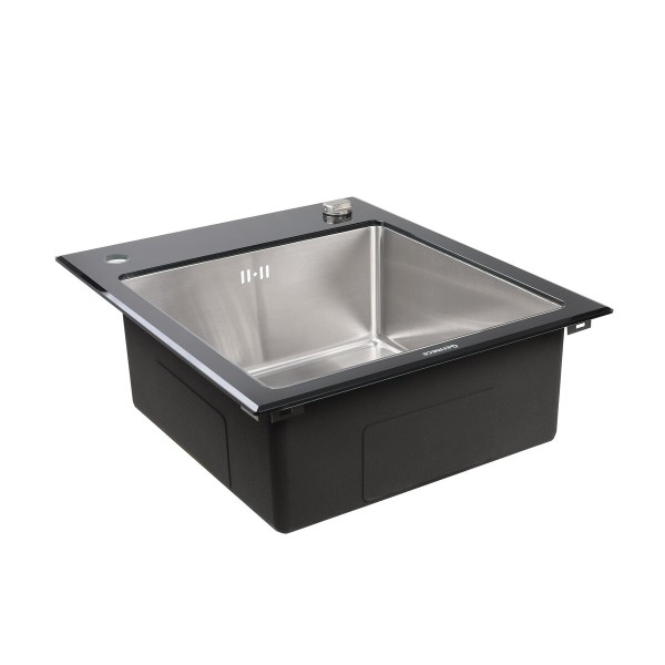 Кухонна мийка Platinum Handmade BLACK GLASS 600x510x200