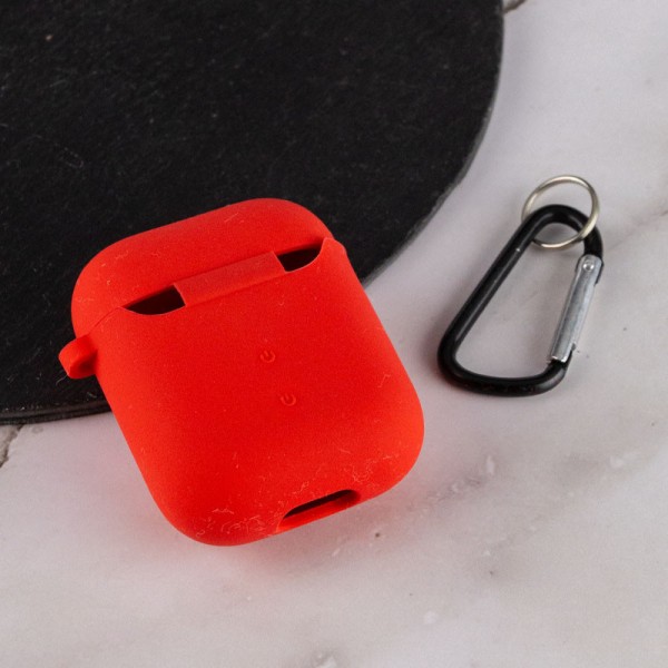 Силиконовый футляр с микрофиброй для наушников Airpods 1/2 Красный / Red