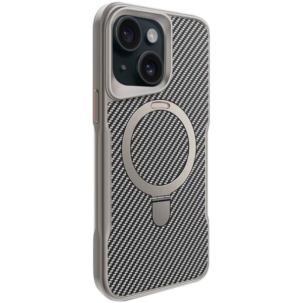 TPU+PC чохол Metal Buttons with MagSafe Carbon Ring для Apple iPhone 15 (6.1") Сірий